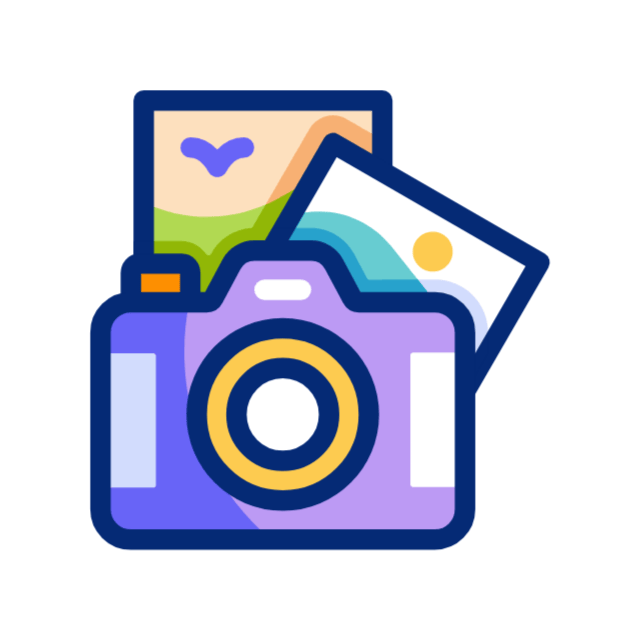 Illustration of a camera with photos emerging from it.