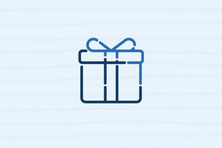 Outline of a gift box with a ribbon on light background.