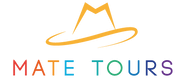 Logo with yellow hat outline above 'Mate Tours' in colorful text.